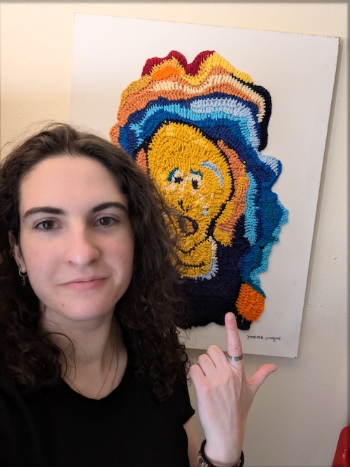 Josephine Stockton with her Scream fiber artwork
